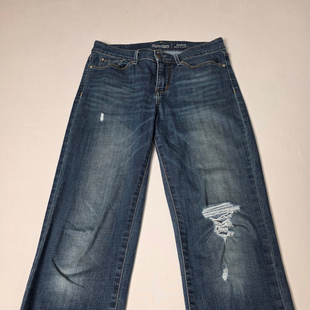 Signature by Levi Strauss & Co Slim Cuffed Jeans Womens 10 Blue Distressed Knee